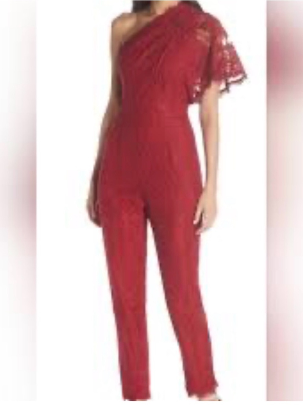 HARLYN One-Shoulder Lace Jumpsuit in Berry | Size XXL